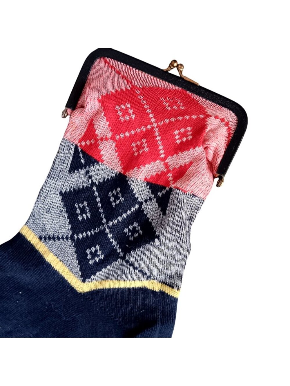 Vintage  Clutch Purse Old Sock Purse Coin Wallet Argyle MCM Socketbook 1950's